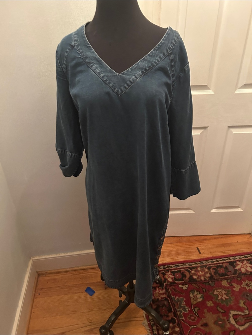 Soft Surroundings Washed Teal V-Neck Relaxed Midi Dress